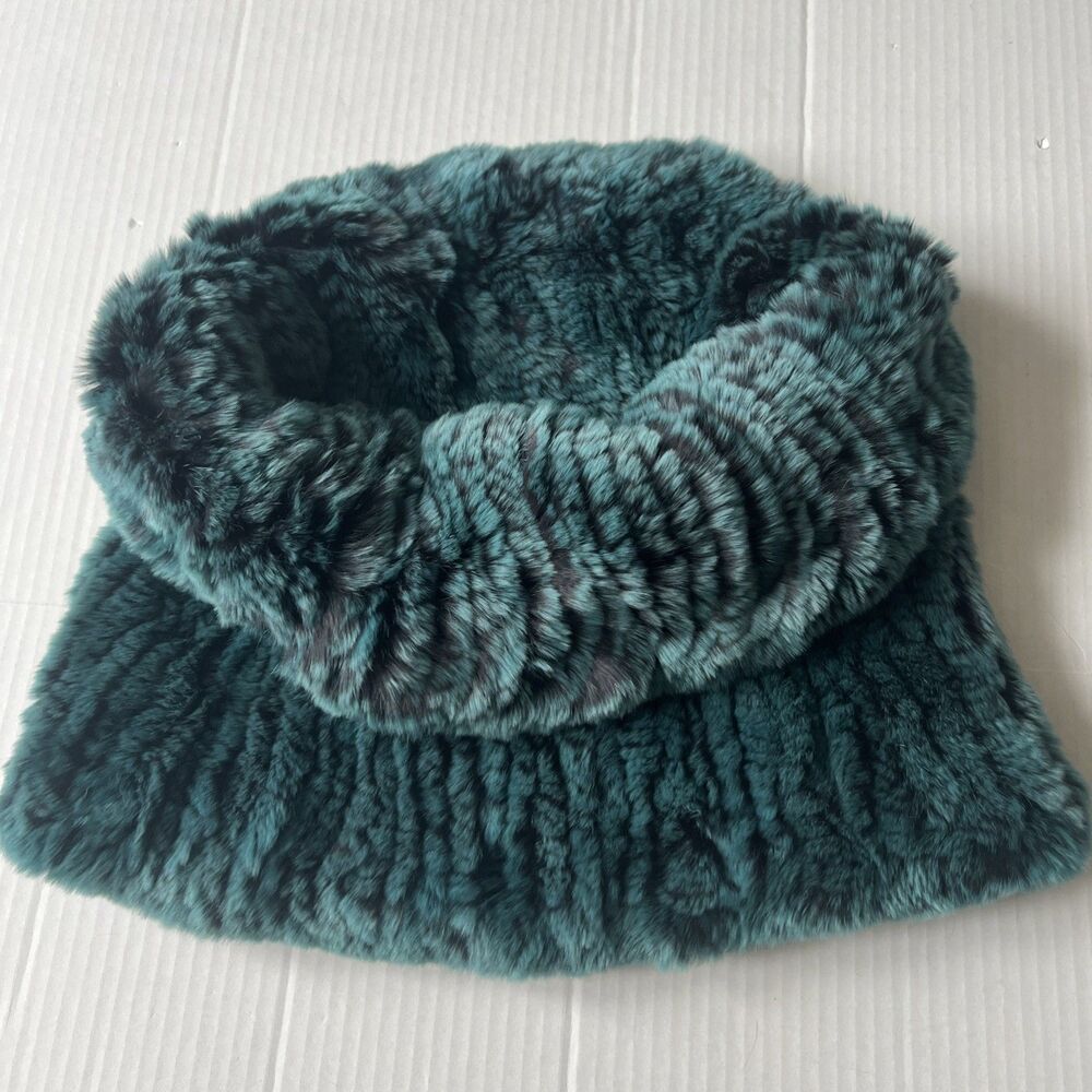 Linda Richards Ink Green Real Fur Funnel Neck Scarf Snood EXCELLENT